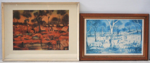 Lot 310 - 2 x signed Pro Hart prints - Picnic at the Creek (very faded) 22x35cm