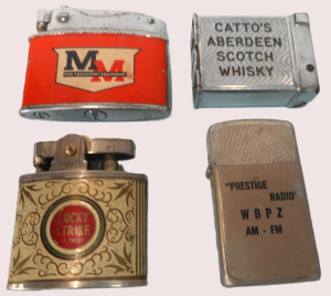 Lot 318 - Group Cigarette Lighters with advertising, incl Lucky Strike, Master m