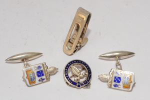 Lot 319 - Grp Silver - hallmarked paper clip Bham 1909, pair Aysnwy Grammar enam