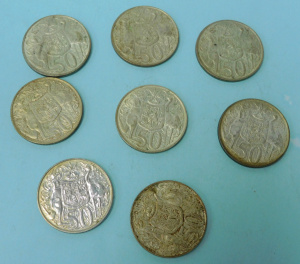 Lot 327 - 8 x Vintage 1966 Round Australian 50 cent Coins