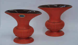 Lot 359 - Pair Retro Braemore Carstens Australian Pottery Vases Orange with Tan