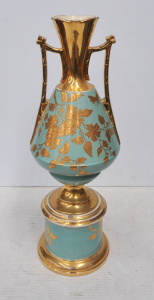Lot 363 - c1900 Old Hall handled vase with plinth, blue ground heavily gilded f