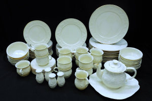 Lot 365 - Belleek - Ireland Dinner Set for 12 w Teapot, Cake Plate, Creamer &