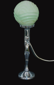 Lot 366 - Art Deco Chrome Diana Lamp with original period green shade 46cm H