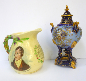 Lot 377 - 2 x Vintage Ceramic items inc, Porcelain lidded urn on tripod & ci