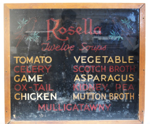Lot 390 - Large Vintage c1950s POS Sign for Rosella 12 Soups - all Hand painted