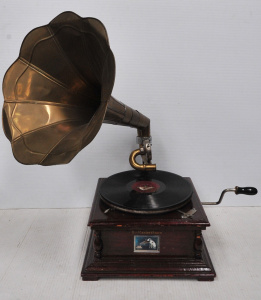 Lot 182 - Vintage Style HMV branded Reproduction Gramophone - square shaped base