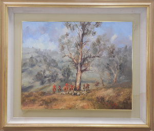 Lot 201 - John Tiplady (1938 - ) Large Gilt framed Oil Painting - On The Hunt -