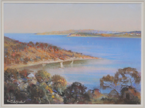 Lot 202 - Emile Bednes (1938 - ) Large Gilt framed Pastel - Sydney Harbour - Sig