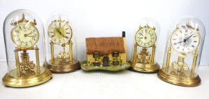 Lot 219 - Group lot - 4 x Brass Dome Clocks some with Glass Domes + vintage Wood