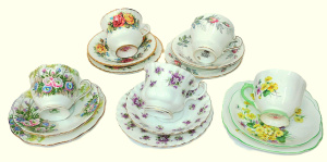 Lot 220 - 5 x Pretty English China Trios incl Royal Albert - Primulette, Sweet V