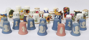 Lot 224 - Group Lot Vintage Jasperware & English China Thimbles - incl Pink