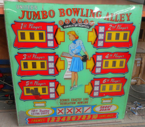 Lot 227 - Vintage 1957 Backing Board from the Jumbo Bowling Alley Arcade Game by