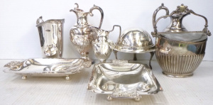 Lot 233 - Group lot - Vintage Quality EPNS ware - Jugs, Biscuit Container w Lift