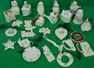 Lot 245 - 27 x Belleek Porcelain Christmas tree decorations - snowman, angels, w