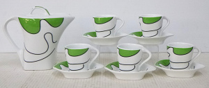 Lot 254 - Retro style Modern Chinese Porcelain 11 piece Coffee Set - Green &