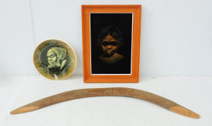 Lot 261 - 3 x Aboriginal items incl Boomerang with carved Kangaroos, Aust Potter