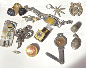 Lot 284 - Group - vintage tiny French brass folding Magnifier, Silver Marcasite