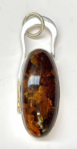 Lot 292 - Large 925 silver & amber oval drop modernist pendant - 8cms L