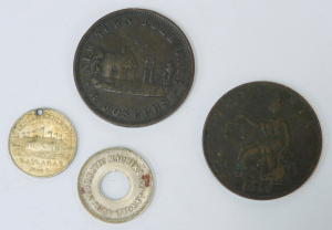 Lot 295 - 4 x Australian Vintage Coins & Medallions incl 1855 Aust Penny Tok