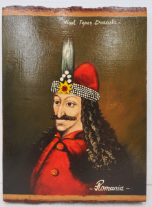Lot 314 - Vintage style HPainted Panel featuring Portrait of Vlad Tepes Dracula