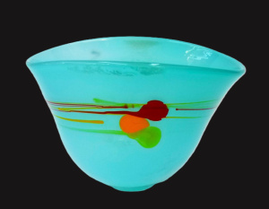 Lot 323 - Signed Australian Art Glass fan shaped vase - blue with red, orange &a