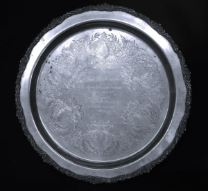 Lot 326 - Vintage Silverplate round Presentation tray - 25 Years Captain J S T M