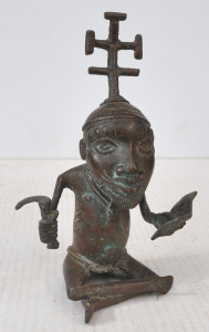 Lot 327 - Vintage African Bronze Figure of a Seated Man holding Open Book in 1 h