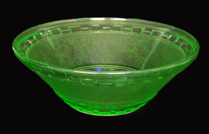 Lot 337 - Large Uranium Glass Bowl - Base & rim block border with central te