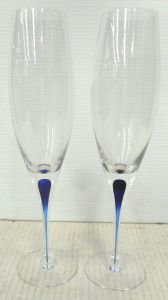 Lot 338 - Pair of Vintage Orrefors Inermezzo Colbalt Blue Champagne Glasses w Te