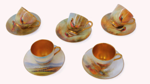 Lot 345 - 5 x Vintage hand painted Royal Worcestor Demitasse Cups & Saucers