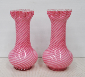 Lot 353 - Pair Vintage Candy Stripe Victorian Glass Vases - approx 265cm H