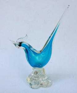 Lot 358 - Vintage Murano glass Pheasant Bird - Teal Body Clear base & Head 2