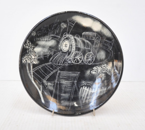 Lot 361 - Arthur Merric Boyd Attributed Hpainted Charger - The Steam Train - pos