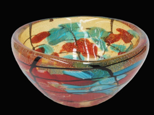 Lot 364 - Vintage MCM Murano Glass Bowl by Fulvio Bianconi - Gold Adventurine in