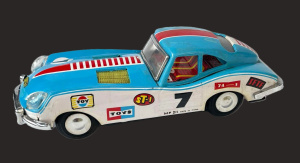 Lot 16 - Boxed vintage Chinese MF 211 tin friction model Racing car - 30cms L