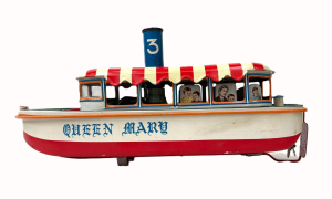 Lot 25 - Japanese toy tin lithographed boper Queen Mary river boat made by Marus