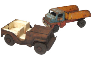Lot 48 - 2 x vintage tin Toys - Wyn-Toy Jeep - 14cms L & Husky tip truck - 2