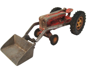 Lot 56 - 1950s Fun Ho red metal front end loader Tractor - 30cms L