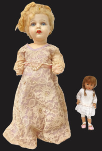 Lot 79 - 2 x Celluloid Dolls inc, 1940s Polish with blonde mohair wig & hand