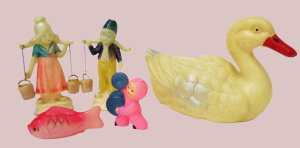 Lot 120 - Group lot of Vintage Celluloid Toys inc, baby with drum, English Palit