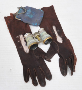 Lot 213 - 2 x items inc Vintage Opera glasses & Long Brown suede leather eve