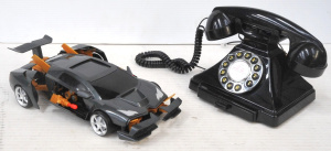 Lot 240 - Modern Push Button Vintage Style Telephone & Batman Batmobile Toy