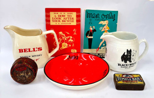 Lot 260 - Group - red Haig Whisky ashtray, Bell's, Black & White water jugs,