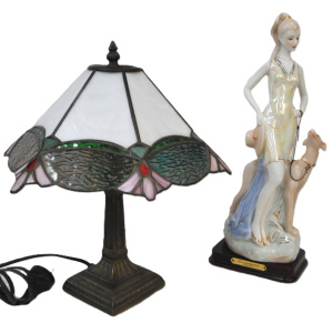 Lot 270 - 2 x Pieces Incl Lead Light Lamp Shade on Metal Base & Lordano Cera
