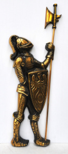 Lot 272 - Brass Medieval Knight Wall Hang w Shield & Halberd - Approx 88cm H