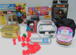 Lot 294 - Box Mixed Items inc Pokemon Blissey Tin & contents, Electronic Sud