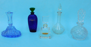 Lot 305 - 5 x Vintage Glass Perfume bottles inc Diamond cut crystal with faceted