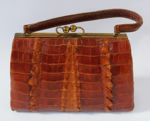 Lot 306 - Vintage Ladies Crocodile leather bag - Brass Clasp - leather interior