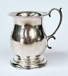 Lot 329 - Sterling silver Chastening mug - Bham 1907 - 8cms H, 90gms approx